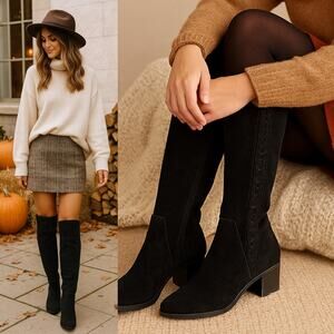 Vince Camuto Braided Leather Suede Tall Over The Knee High Boots Black 5.5 NEW